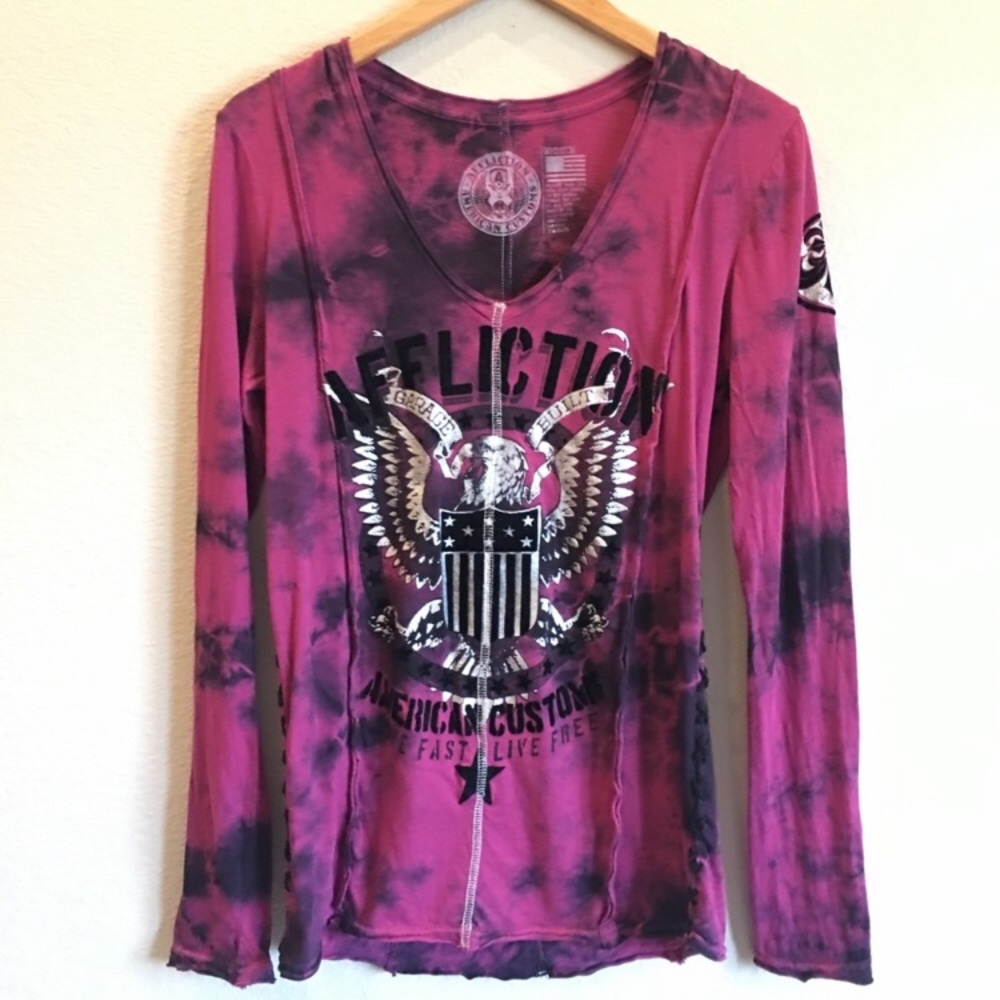 Affliction pink & black tie dye shirt size medium